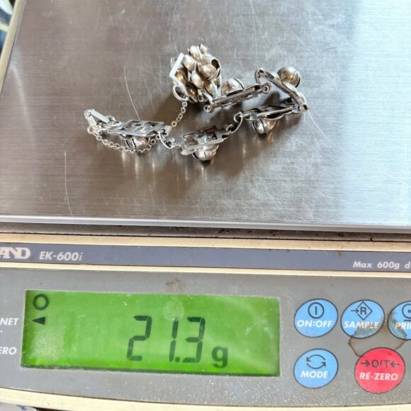 VTG Sterling Silver 925 Puffed Flower Design Link Bracelet Size 7.5" Length - Picture 11 of 11